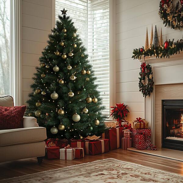 6.5 ft Green Artificial Christmas tree Holiday Decor Tall Thin 2024 PRE LIT