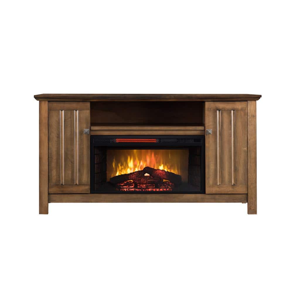 OS Home and Office Furniture Cozy 55 in Driftwood TV Console with Infrared Electric Fireplace Insert with Doors fits TV's Up to 55 in Remote Control, Oak Veneer Driftwood Finish -  5542