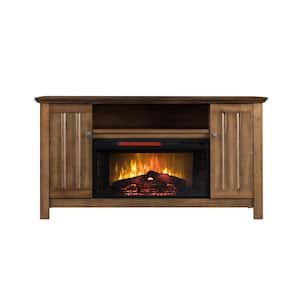 Cozy 55 in Driftwood TV Console with Infrared Electric Fireplace Insert with Doors fits TV's Up to 55 in Remote Control