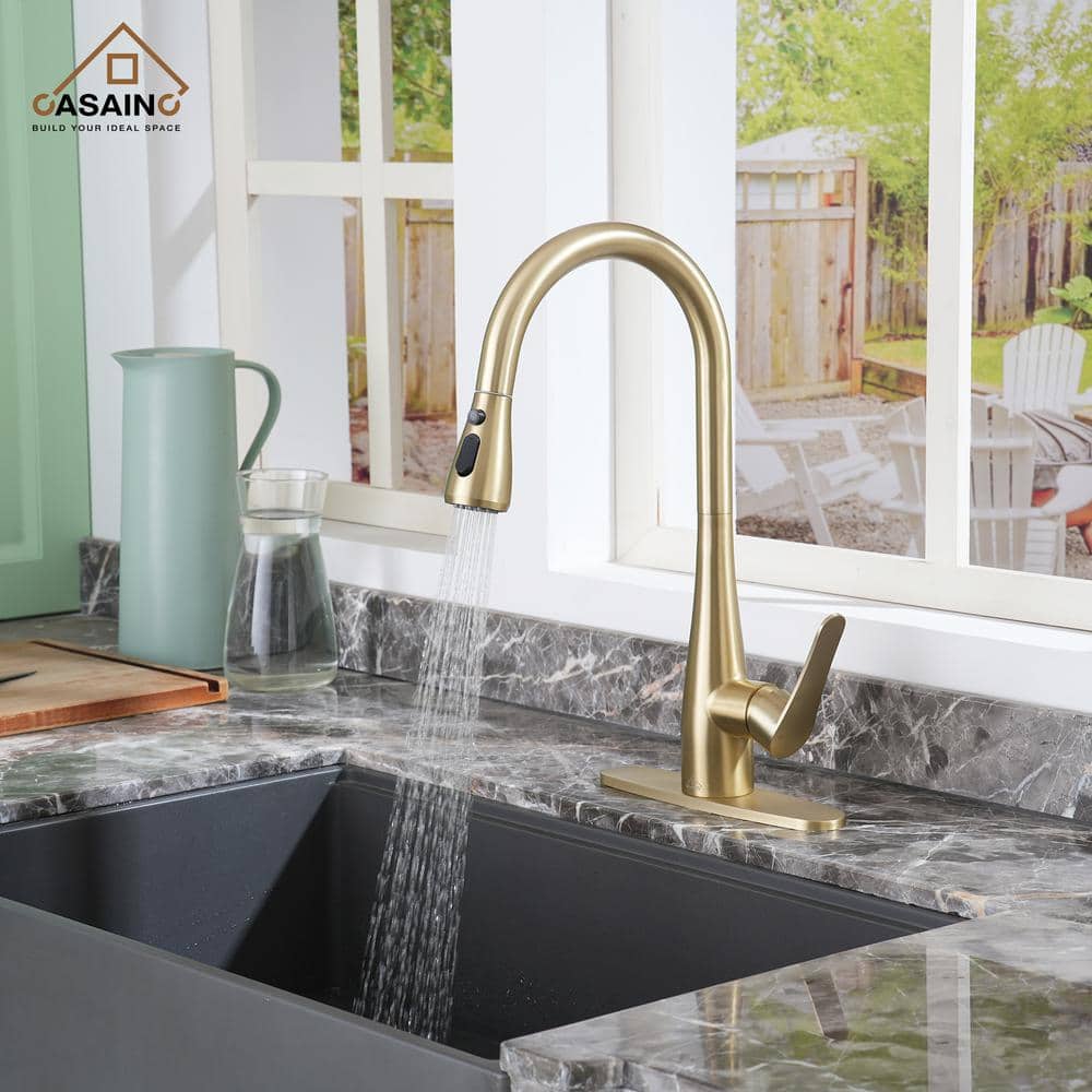 Brushed Gold Stainless Steel Pull-Out Spray Kitchen Faucet