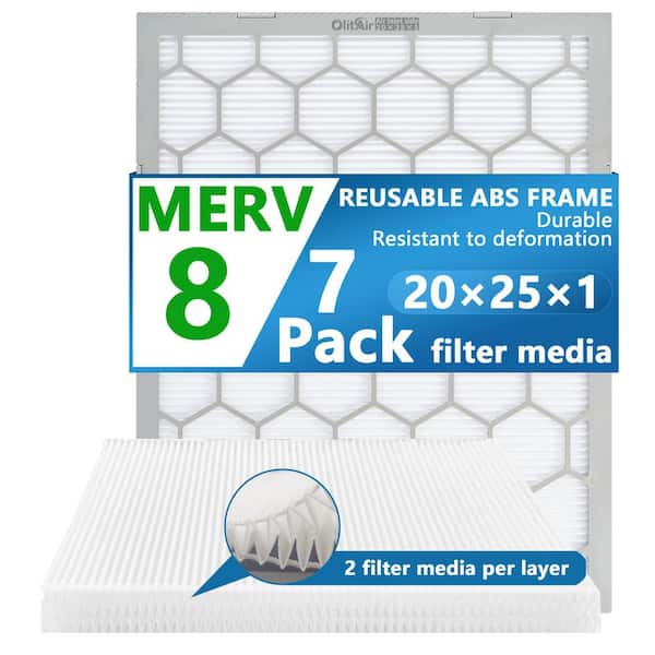 Laybus 20 in. x 25 in. x 1 in. 7 Pack MERV 8 Air Filter Reusable ABS Plastic Frame, Replaceable AC Furnace Air Filter