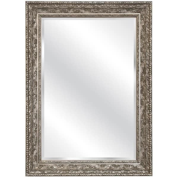 Silver 31.4 in. W x 43.3 in. H Rectangle Ornate Wall Mirror
