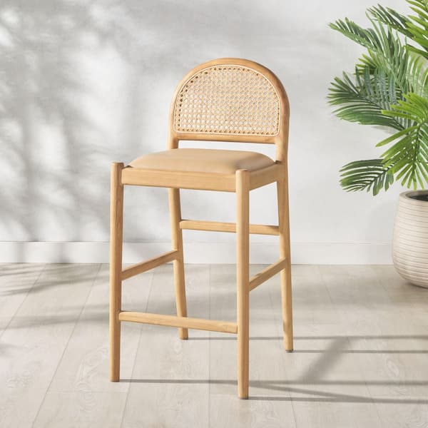 Laylie 36.6 in. H Tan/Natural Bar Stool with Leather Seat