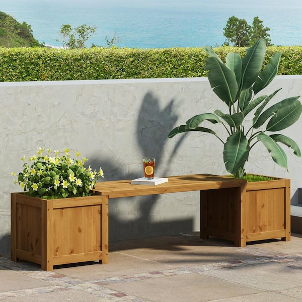 Noble House Erika in. Teak Wood Outdoor Planter Box Bench 106985 - The Home Depot