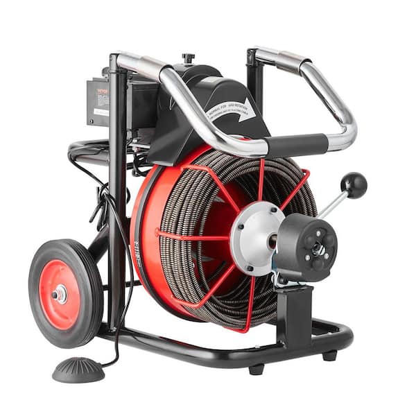 Drain Cleaning Machine 100 ft. x 3/8 in. Sewer Snake Machine Auto Feed, Drain Auger Cleaner