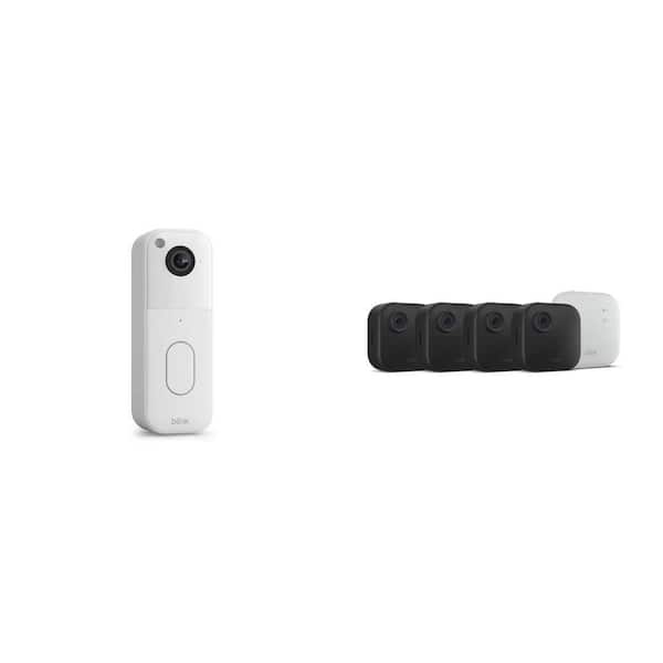 Wireless Video Doorbell (White) and 4-Camera Outdoor Security System (Black) Combo