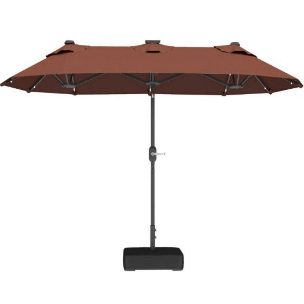 10 ft. Double Sided Outdoor Umbrella Rectangular Tiltable Patio Umbrella with 35 Lights and Base in Brown price history on PriceWatchPro