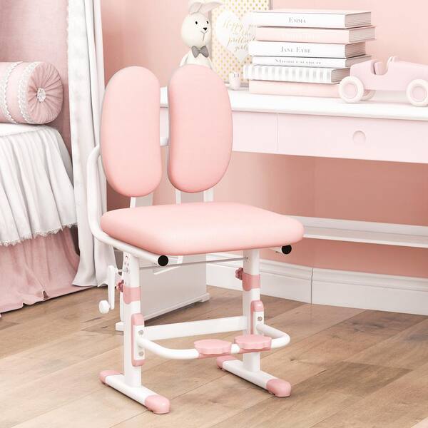Costway Pink Height-Adjustable Kids Desk Chair with Double
