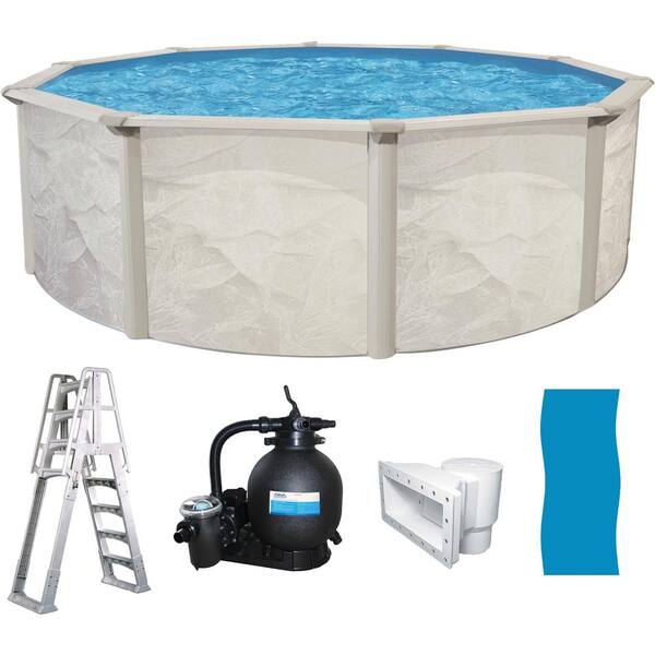 Independence 24 ft. Round 52 in. Deep Metal Wall 6 in. Steel Upright Hard Sided Above Ground Swimming Pool Package