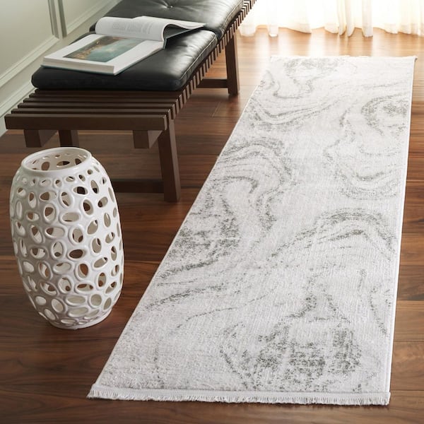 Whisper 2 ft. x 8 ft. Green/Ivory Abstract Marble Runner Rug