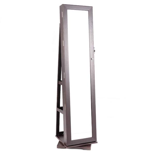 360° Rotatable Jewelry Cabinet Armoire 2-in-1 Lockable Mirrored Dark Brown
