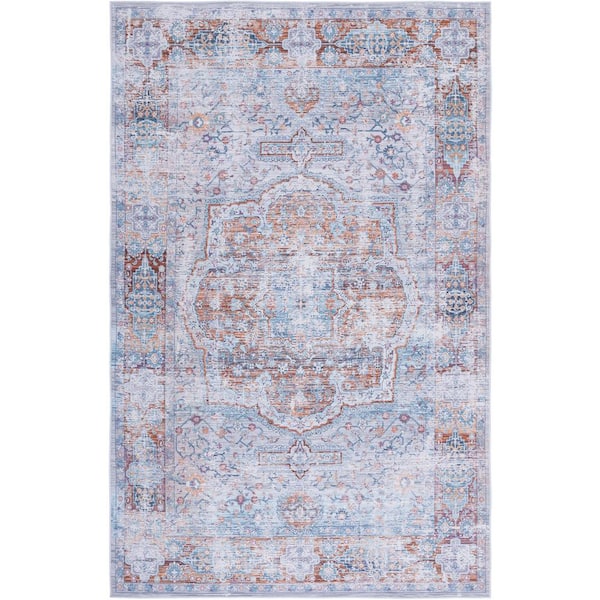 SAFAVIEH Tuscon Beige/Rust 4 ft. x 6 ft. Machine Washable Distressed Border Area Rug