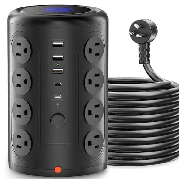 Etokfoks 16-Outlet Power Strip Surge Protector with 5 USB Ports Extension Cord in Black