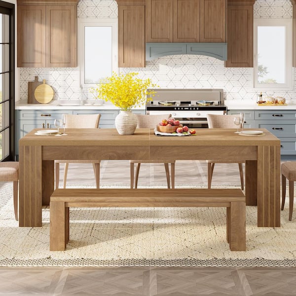 Halseey Brown Wood 78.7 in Rectangle 4-Legs Dinner Kitchen Dining Table Seats 6-Sturdy Heavy Duty Frame Farmhouse