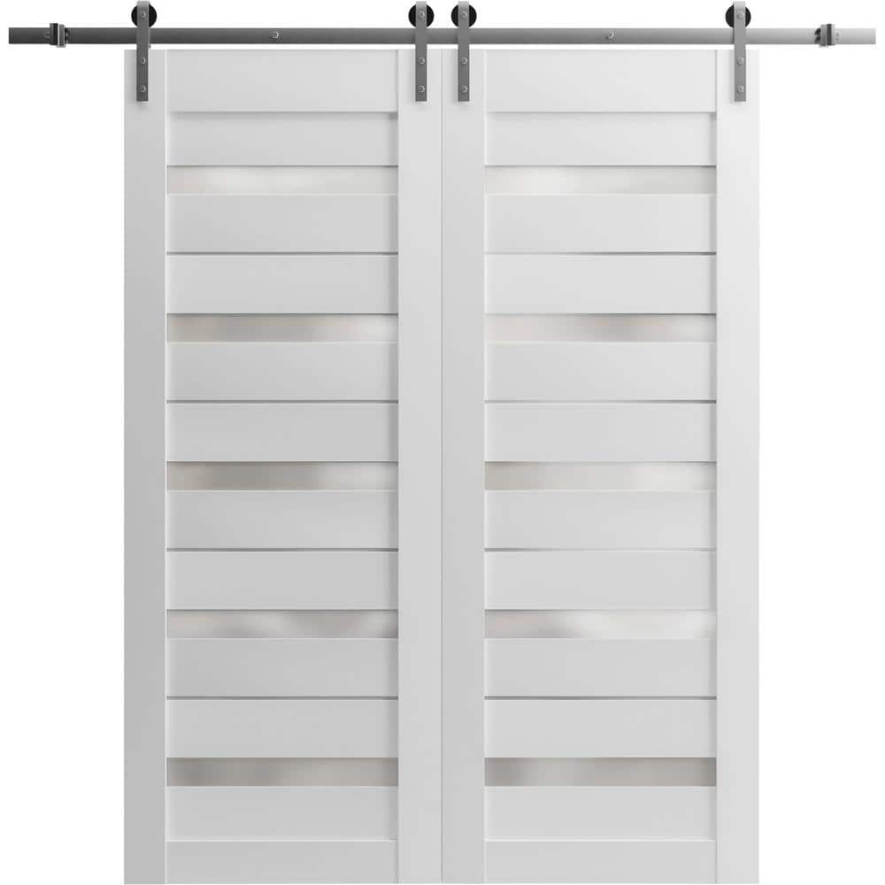 Assemble Required 36 in. x 84 in. 2 Panel Frosted Glass White Solid Wood Sliding Barn Door with Hardware Kit price history on PriceWatchPro
