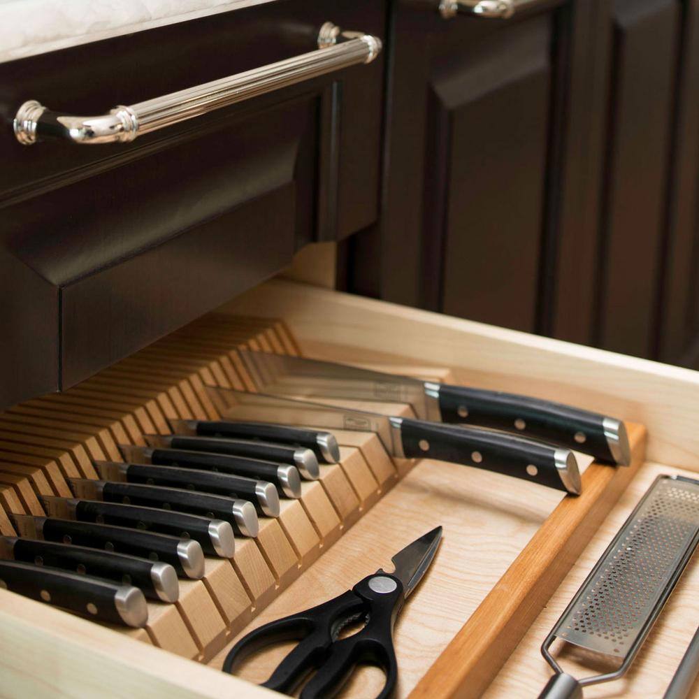 Natural Maple Wood Dual Row Knife Block Drawer Organizer Insert