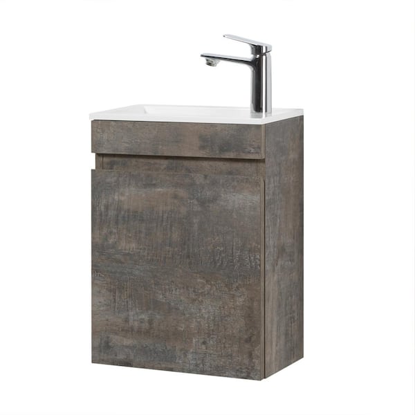 JimsMaison 16 in. W x 9 in. D x 21 in. H Single Sink Wall-Mounted Bath Vanity in Grey with Glossy White Resin Top