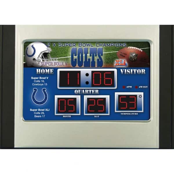 Team Sports America Indianopolis Colts 6.5 in. x 9 in. Scoreboard Alarm Clock with Temperature