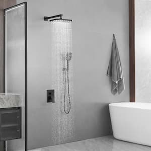 Rainfall Single Handle 2-Spray Shower Faucet 12 in. Square 2.5 GPM with High Pressure in. Matte Black (Valve Included)