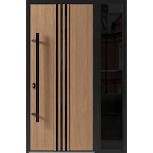 1055 48 in. x 80 in. Right-hand/Inswing Sidelight Tinted Glass Teak Steel Prehung Front Door with Hardware