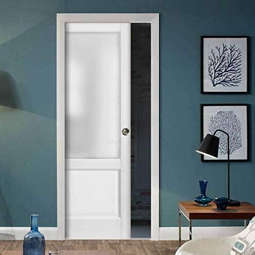 1422 32 in. x 96 in. 1 Panel White Finished Pine Wood Sliding Door with Pocket Hardware