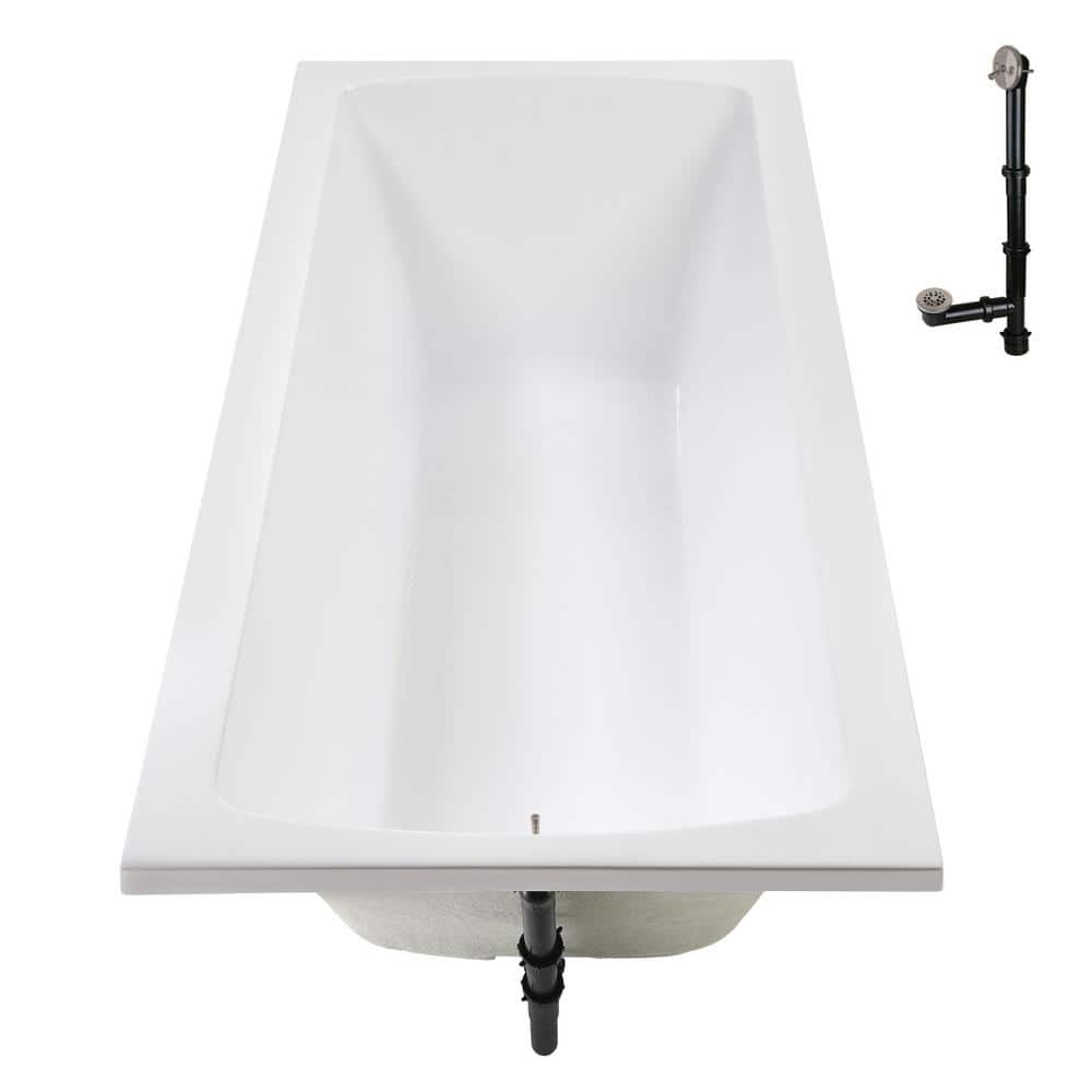 60'' x 32'' Glossy White Acrylic Soaking Drop-In Bathtub