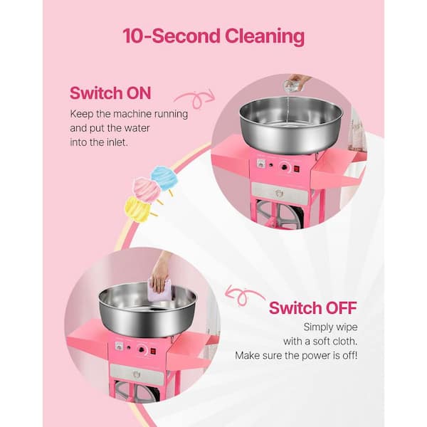 業務用 Candy Floss Machine ピンク SKYSHALO Electric Cotton Candy Machine with Cart 1000-Watt