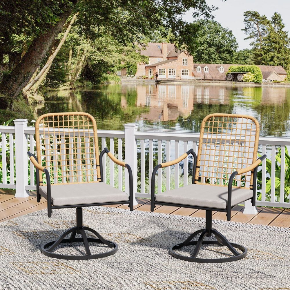2-Piece Wicker Swivel Outdoor Dining Chairs, Patio Rattan Chairs with All-Weather Metal Frame and Soft Beige Cushions price history on PriceWatchPro