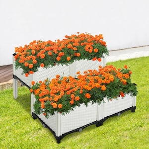 16 in. x 16 in. 4-Pieces Elevated White Flower Vegetable Planter Box