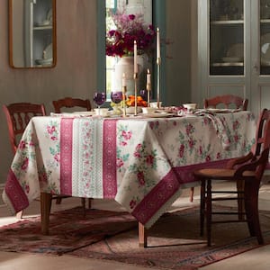 Villa D’Ascoli Rose Stripe Floral Cotton Tablecloth