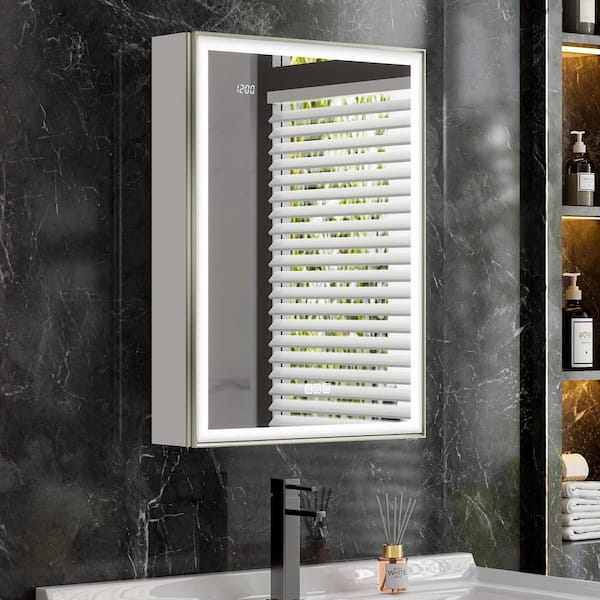 QueenFun Zena 24 in. W x 32 in. H Right Rectangular Aluminum Recessed/Surface Dimmable Fogless LED Medicine Cabinet with Mirror