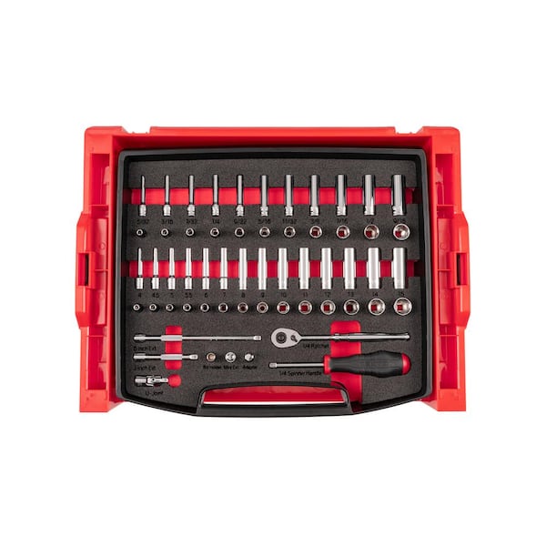 1/4 Inch Drive 6-Point Socket and Ratchet Set with Open Top Drawer and Rack, 58-Piece (5/32-9/16 in., 4-15 mm)
