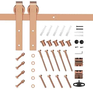 6.6 ft. J-Shaped Sliding Barn Door Kit for Single Door, Rose Gold Steel