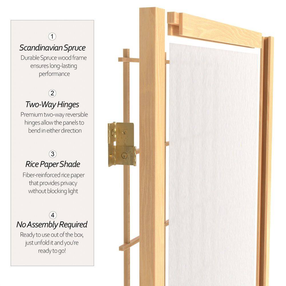 Natural Spruce Wood 7 ft Tall Shoji Screen with 8 Panels