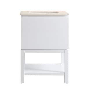 Venzia 24 in. W x 21 in. D x 36 in. H Vanity in White with Marble Vanity Top in Creama Marfil with White Basin