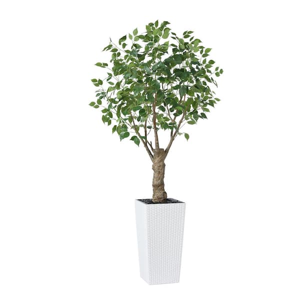 DR.Planzen 6 ft.Artificial Ficus Tree UV Resistant with White Tall ...