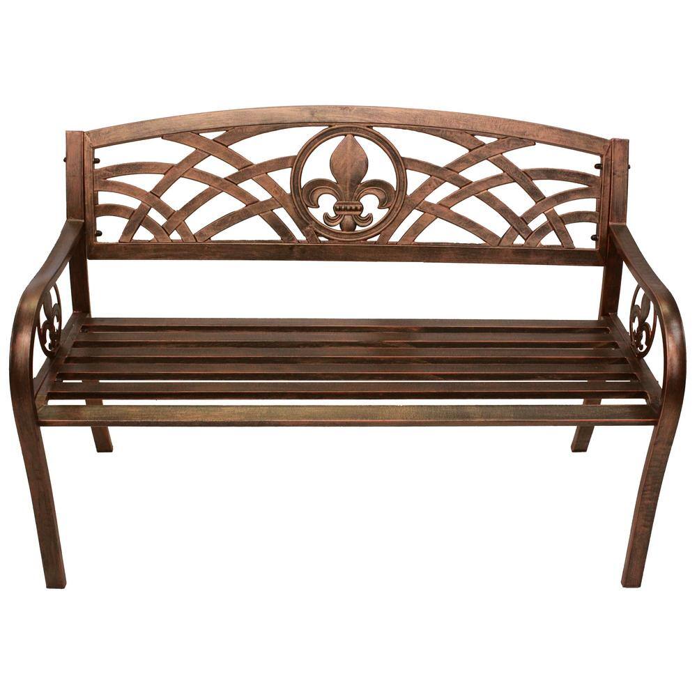 Leigh Country Black Metal Outdoor Bench with Welcome Design
