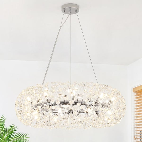 LWYTJO Jeovana 20 Light Chrome Crystal Dimmable Wagon Wheel Chandelier Firework Sputnik Sphere Ceiling Pendant Light Fixture