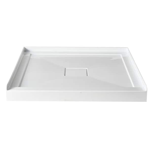 NTQ 36 in. x 36 in. Single Threshold Acrylic Shower Base Alcove Shower Pan Base in White with Center Drain and Cover