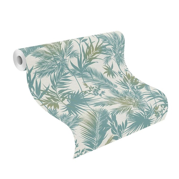 Saura Blue Frond Paper Non-Pasted Textured Wallpaper