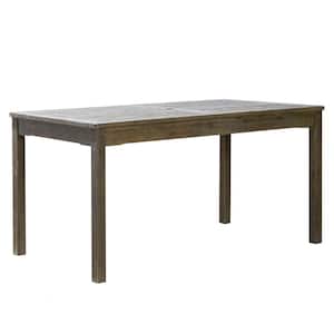 59 in. Gray-washed Rectangular Farmhouse Wood Outdoor Patio Dining Table with Umbrella Hole for 6 Seaters