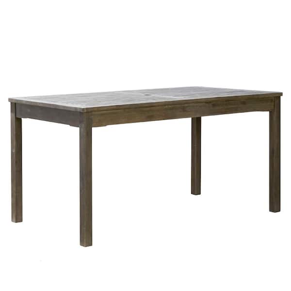 ToolCat 59 in. Gray-washed Rectangular Farmhouse Wood Outdoor Patio Dining Table with Umbrella Hole for 6 Seaters