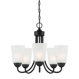Malone 5-Light Matte Black Chandelier with Frosted Glass Shades For Dining Rooms
