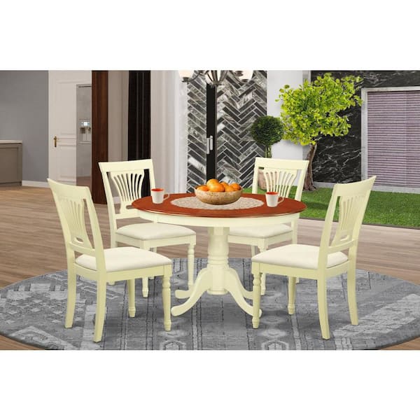 East West Furniture 5-Piece Buttermilk and Cherry Finish Solid Wood Top Dining table with 4 Chairs with Lattice Back