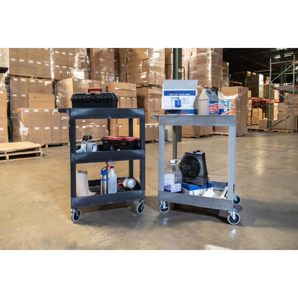 Black Heavy-Duty Two-Shelf Utility Cart with Casters