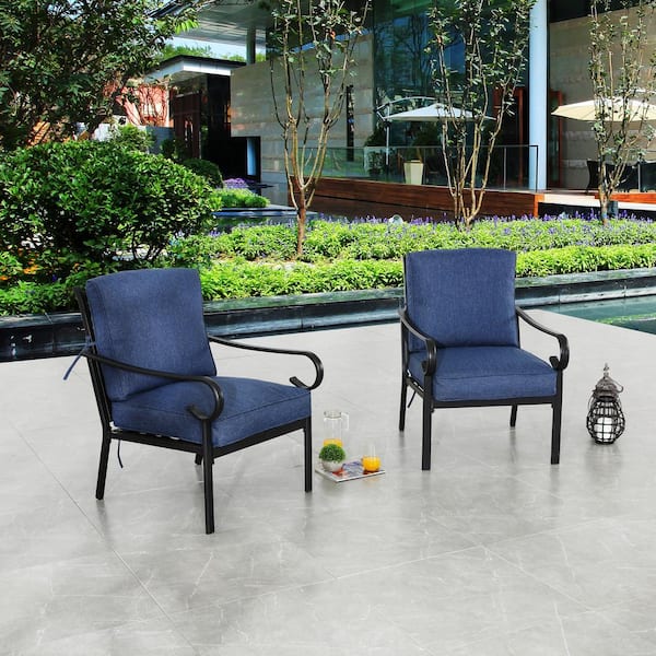 Patio Festival 2 Piece Metal Outdoor Chair Set with Blue Cushions