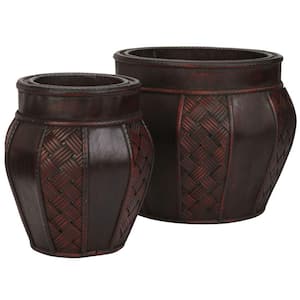 11.5 in. H Burgundy Wood and Weave Panel Decorative Planters (Set of 2)