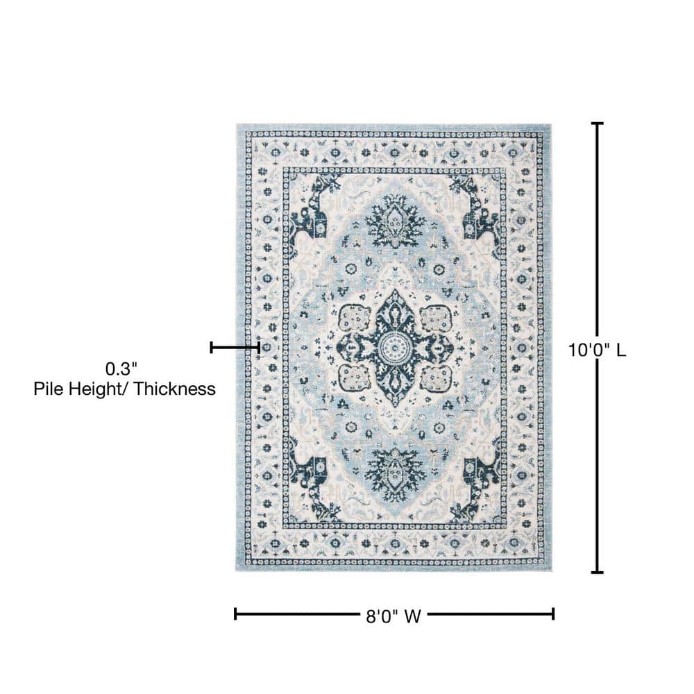 Isabella Light Blue and Cream 8' x 10' Synthetic Area Rug