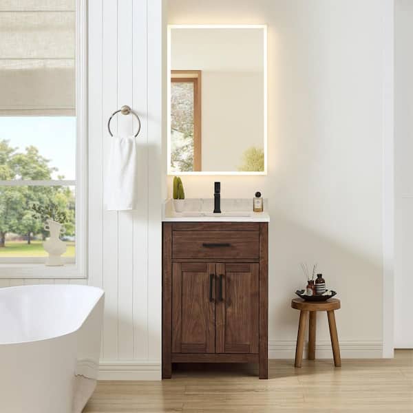 Beckett 24 in. Single Freestanding Dark Walnut Bath Vanity with Carrara Cultured Marble Top