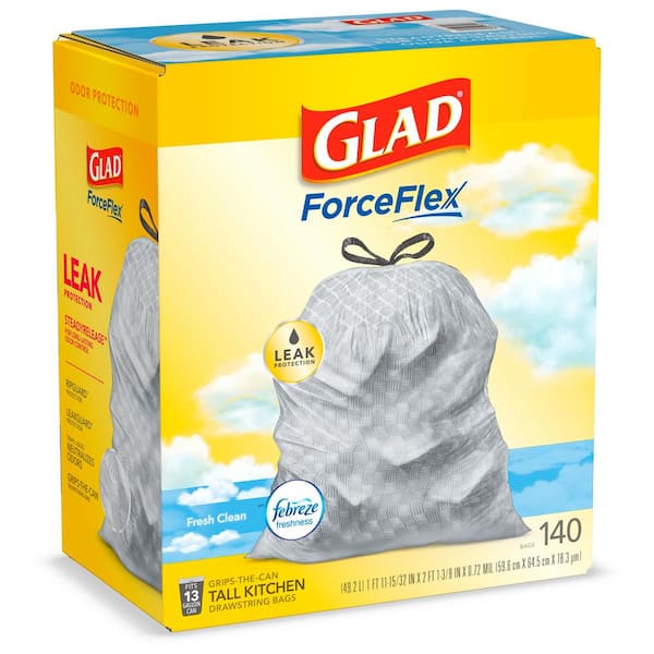 Glad ForceFlex 13 Gal. Tall Kitchen Drawstring Fresh Clean Scent with  Febreze Freshness Trash Bags (40-Count) 1258778361 - The Home Depot